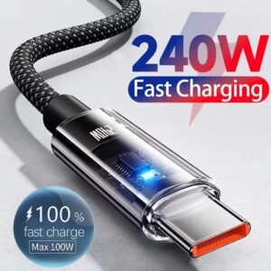 240W Nylon USB Type-C Super Fast Charging Cable with LED Digital Display