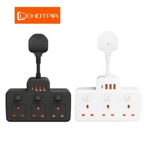 Power Strip UK AC Plug Wall Mounted Independent Switch Multitap Network Filter with USB & USB-C Charging Ports