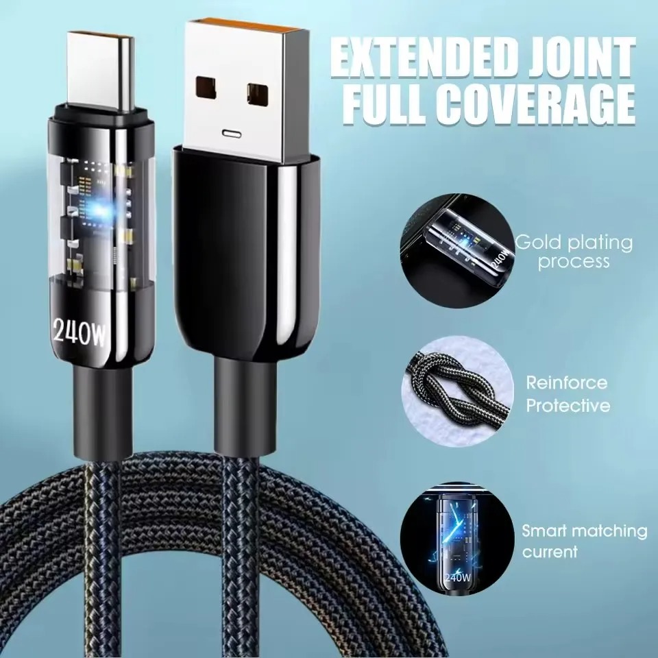 240W Nylon USB Type-C Super Fast Charging Cable with LED Digital Display - Image 4