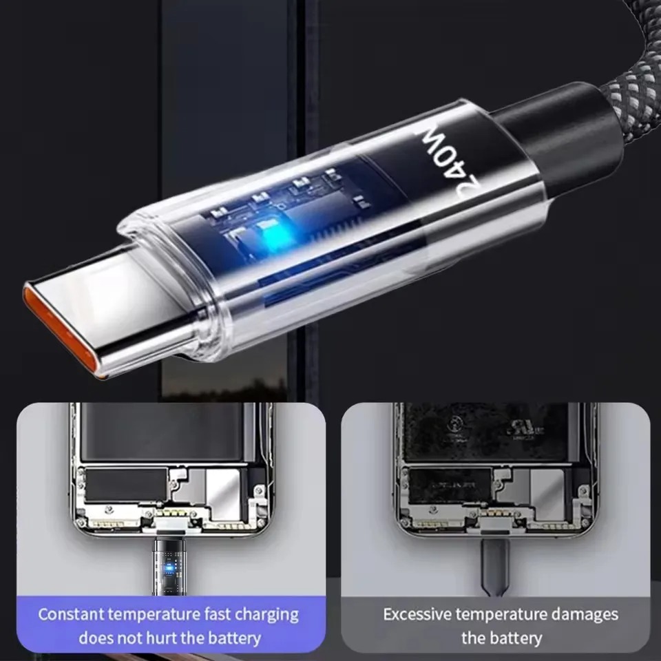 240W Nylon USB Type-C Super Fast Charging Cable with LED Digital Display - Image 3