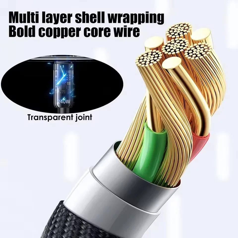 240W Nylon USB Type-C Super Fast Charging Cable with LED Digital Display - Image 7