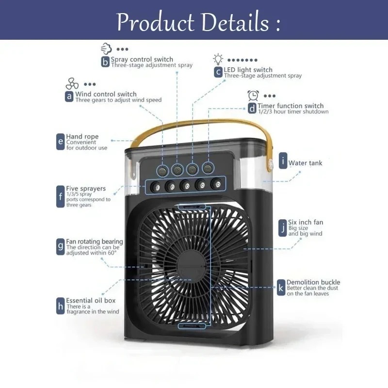 New 3 In 1 Fan AIr Conditioner Household Mini Air Cooler LED Night Light Portable Humidifier Air Adjustment Fan Office Home Fan - Image 3