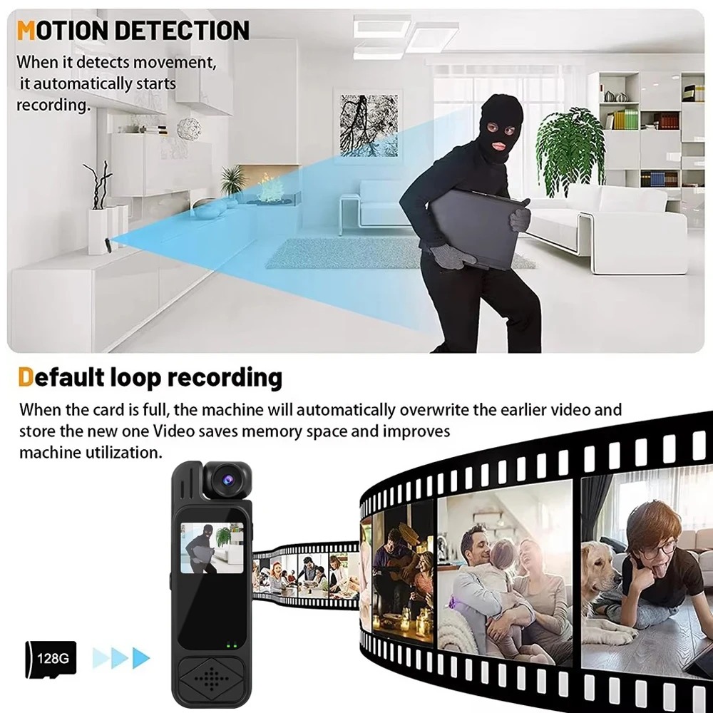Mini Body Camera 1080P HD Sports Camera Infrared Night Vision Digital Video Recorder 1.3 Inch Bodycam Police Small Camcorder - Image 2