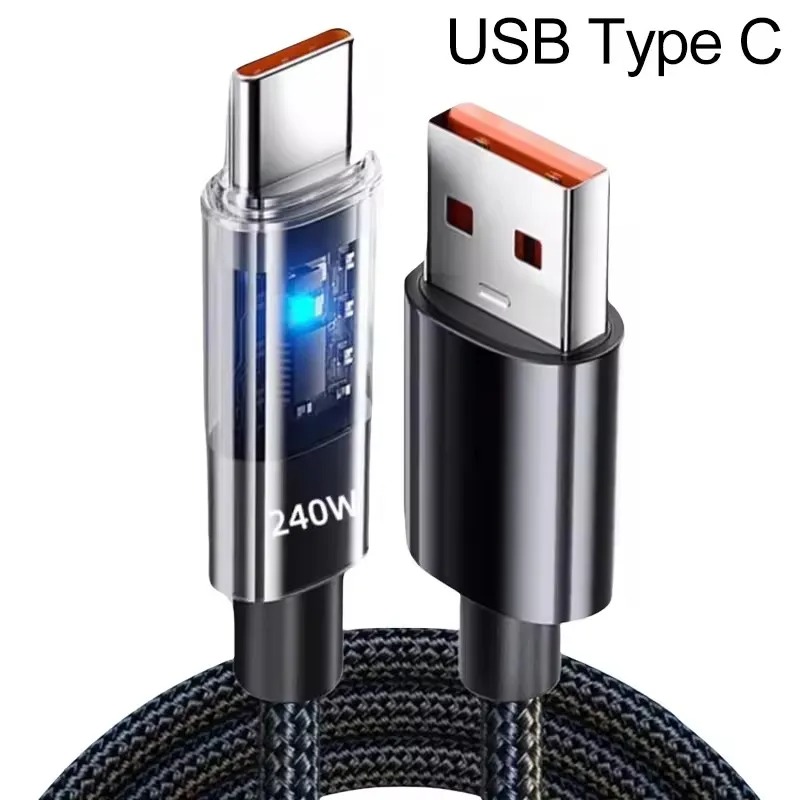 240W Nylon USB Type-C Super Fast Charging Cable with LED Digital Display - Image 5